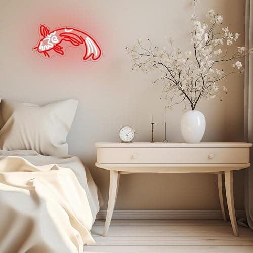 Koi Fish Neon Sign for Wall Decor Koi Carp Neon Lights Japanese Fish Led Neon Red White Neon Signs Lucky Sign 16.7”x9.3” for Bedroom Office Living Room Decoration thumbnail 6