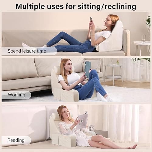 ENITYA 19" Back Pillow for Bed Sitting up, Big Pockets and Washable Removable Cover, Reading Chair for Watching TV/Reading/Gaming/Resting in Bed, Couch or Floor, Medium(Ivory) thumbnail 5