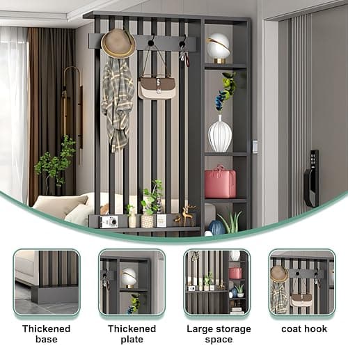 Fakednss Freestanding Room Divider with Shelves, Modern Wall Room Dividers with Coat Rack and Storage Cabinet, Entrance Hall Partition Screen Column Floor to Ceiling, Privacy Screens for Home Office thumbnail 3