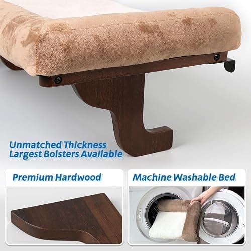 Zakkart Cat Perch for Window Sill with Bolster - Orthopedic Hammock Design with Premium Hardwood & Robust Metal Frame - Cat Window Seat for Large Cats and Kittens - Dark Stained Wood Brown Bed, 24''W thumbnail 4