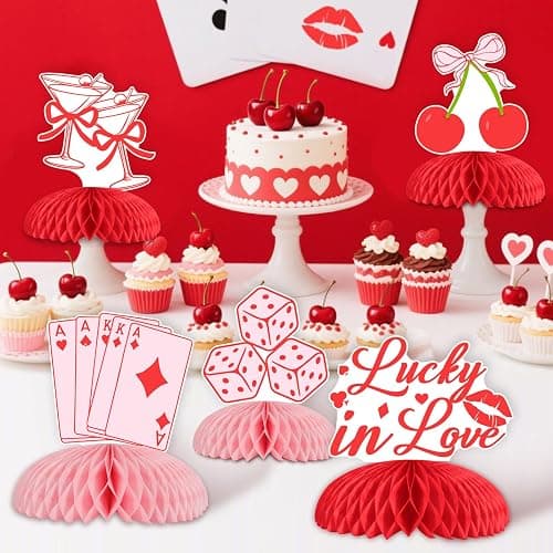 Kreatwow Vegas Bachelorette Party Decorations Red Casino Lucky In Love Honeycomb Centerpieces 8Pcs Casino Table Decoration Cocktail Cherry Vegas Bridal Shower Decor Game Night Poker Dice Party Supply thumbnail 2