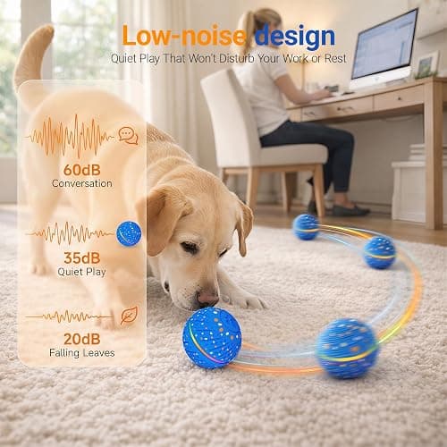 GULUNOOK Interactive Dog Ball Toy for Small Medium Dogs – Automatic Rolling, Bouncing & Moving Dog Toy with LED Lights, 2-in-1 Fetch Toy, Durable E-TPU, USB Rechargeable (2.8” Blue) thumbnail 6