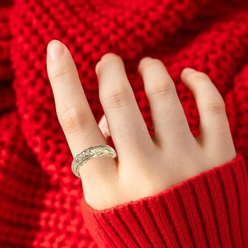 BlingNook Dainty Engraved Plumeria Flower Ring, 14K Gold Plated Hawaiian Princess Plumeria Flower Scroll Promise Ring Stackable Wedding Engagement Band Jewelry for Women or Men thumbnail 2