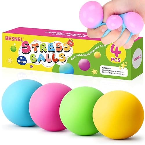 Stress Balls 4 Pack for Adults and Kids, Color Changing Squeeze Toys | Sensory Toys for kids with Autism, Squishy Fidget Toys for Stress and Anxiety Relief, Squishies Squeeze Prize for Classroom - Image 1