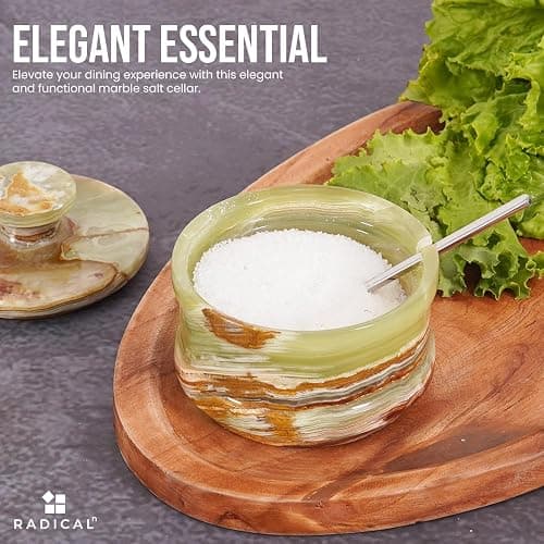 Radicaln Marble Salt Cellar with Lid 3.5" Inch Green Salt Box, Seasoning Container & Spice Jars, Stone Salt Holder for Counter, Spice Jar thumbnail 4