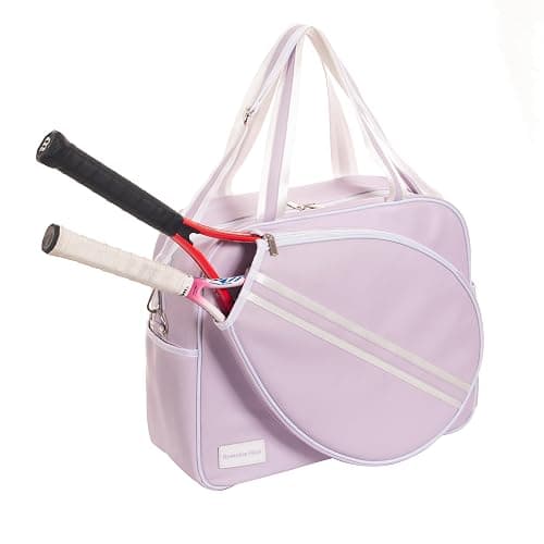Remobia Hicol Purple PU Leather Women Large Sports Handbag Tennis Racket Shoulder Bag Tennis Tote Bag for 2 Rackets, with Water Bottle Holder - Image 1