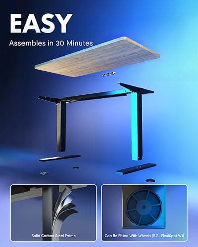 FLEXISPOT EN1 One-Piece Standing Desk, Electric Adjustable with 4 Memory Presets, 176 LBS Capacity, Stable & Quiet, Seamless Desktop for Home Office & Dual Monitors, 48"x24" Gray Wood thumbnail 9