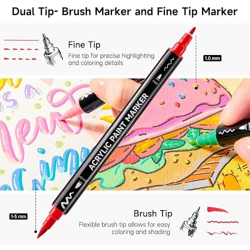 Shuttle Art 60 Colors Dual Tip Acrylic Paint Markers, Brush Tip and Fine Tip Acrylic Paint Pens for Rock Painting, Ceramic, Wood, Canvas, Plastic, Glass, Stone, Calligraphy, Card Making, DIY Crafts thumbnail 3