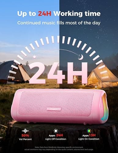 Bluetooth Speaker, 20W HD Sound, Portable Wireless, IPX5 Waterproof, Up to 24H Playtime, TWS Pairing, for Home/Party/Outdoor/Camping/Beach Essentials, Electronic Gadgets, Birthday Gift (Pink) thumbnail 5