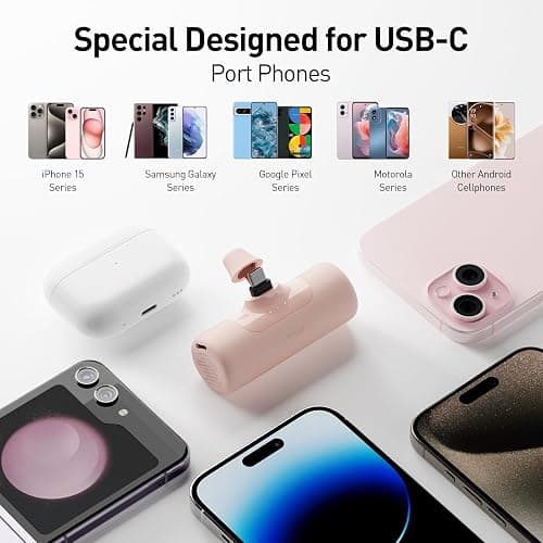 iWALK Portable Charger for iPhone 15/16/17, Power Bank with Build-in USB C Connector, 4,500mAh Battery Pack Phone Charger for iPhone Series, Samsung S22/23/24 Series and Android, Pink thumbnail 2