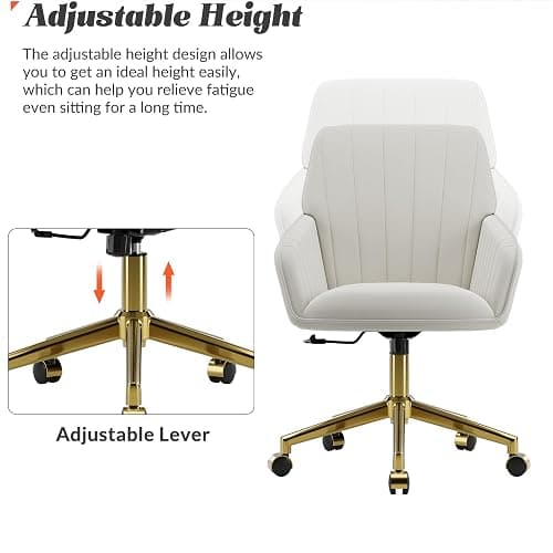 YISHENG Velvet Home Office Chair with Gold Base Upholstered Tufted Modern Height Adjustable 360 Degree Swivel Desk Chair with Wheels, Vanity Chairs for Living Room, Bedroom,Study Room (Cream) thumbnail 7