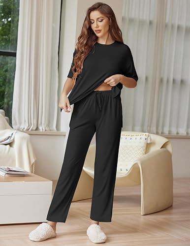 Ekouaer Lounge Sets for Women Short Sleeve Tops and Long Pants Soft Comfy Pajamas Set 2 Piece Outfits S-XXL thumbnail 5
