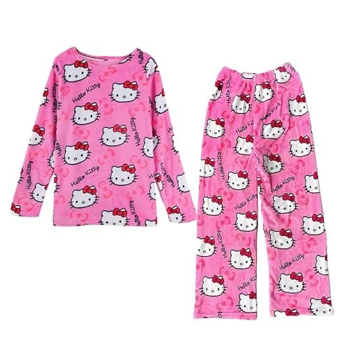 Pyjama Femme Hiver Pilou - Ensembles de Pyjama Femme et Fille Combinaison Pyjama Polaire Chaud Leger et Doux Manche Longue Col Rond 2 Pièces Vêtements de Nuit de Maison Idéal pour l'hiver Cadeau Noël - Image 1