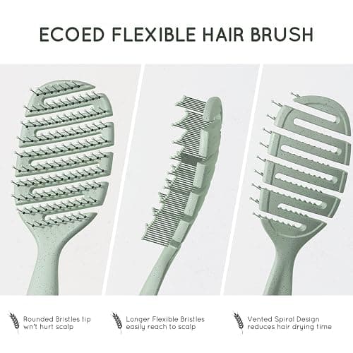 Ecoed Detangler Hairbrush, Soft Bristle Detangling Brush for Straight, Wavy, Curly and Fine Hair, Dry and Wet, Quick Smoothing for Women and Men, Eco-Friendly & Sustainable Material (Green) thumbnail 4