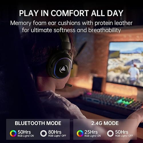 EKSA 2.4GHz Wireless Gaming Headset for PS5,PC,PS4,Switch,Mobile,Mac, Bluetooth Gaming Headphones with Microphone, RGB, 30ms Latency, 50H Battery, USB & Type-C Ultra, Wired Gaming Headset for Computer thumbnail 8