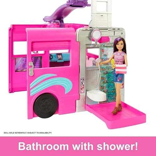 Barbie Camper, Doll Playset with 60 Accessories, 30-Inch-Slide and 7 Play Areas, Dream Camper thumbnail 3