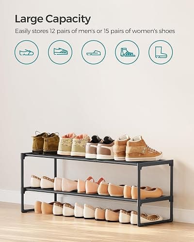 SONGMICS Shoe Rack, 2-Tier Shoe Organizer, Metal Storage Shelf, Upright or Upside Down, for 12-15 Pairs, Stackable, for Entryway, 11.8 x 36.2 x 13.4 Inches, Black ULSA12BK thumbnail 5