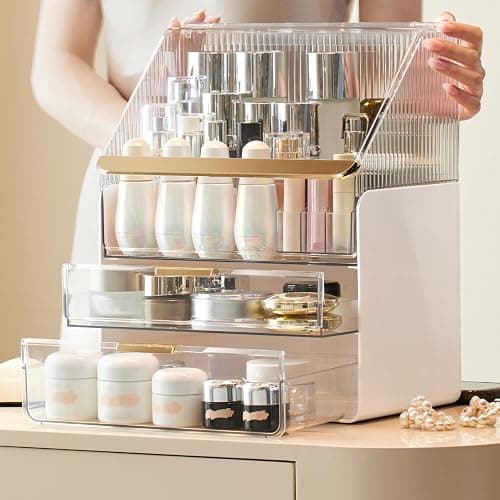 Omeily Large Makeup Organizer Countertop Vanity Organizer Cosmetic Organizer Makeup Storage Box Bathroom Counter Organizer Perfume Skincare Organizers Gift Women Girls Clear Design Easy Visibility thumbnail 2