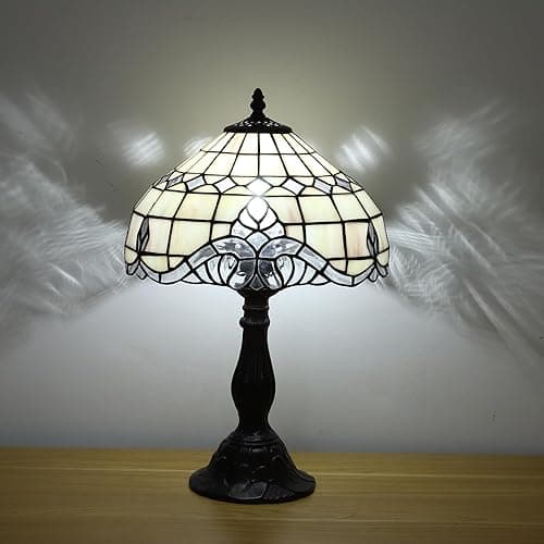 FUMAT Tiffany Vintage Table Lamp,Pink Baroque Stained Glass Vintage Lamps,Bedside Nightstand Lamps for Bedroom,Living Room,Home Office Desk Lamp,LED 3 Color Temperatures Bulb,12X12X19Inch thumbnail 9