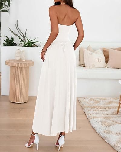 BTFBM Summer Maxi Dresses for Women 2026 Strapless Ruched Tube Top Beach Vacation Spring Wedding Guest Dress Pockets thumbnail 3