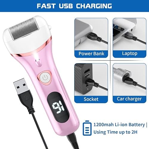 Electric Foot Callus Remover, Rechargeable Portable Electronic Foot File Pedicure Kits, Waterproof Foot Scrubber File, Professional Pedicure Tools, Foot Care for Dead Skin Ideal Gift, 3 Rollers thumbnail 3
