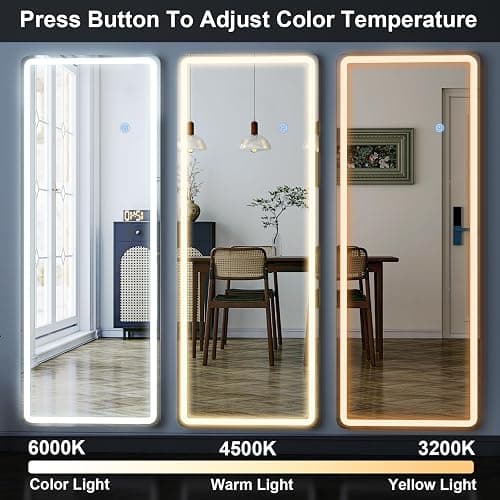 GLSLAND LED Full Length Mirror - 56" x 20" Floor Standing Mirror with Light for Bedroom/Cloakroom -Dimmable & 3 Color Lighting/Wall Mounted Full Body Mirrors thumbnail 7