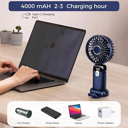 BOSONER Handheld Fan Hand Held Mini - Electric Fan Rechargeable with 5 Speeds -Small Portable Fan 4000mAh Battery Operated - Personal Silent Travel Fan Holiday for Kids Women Men thumbnail 5