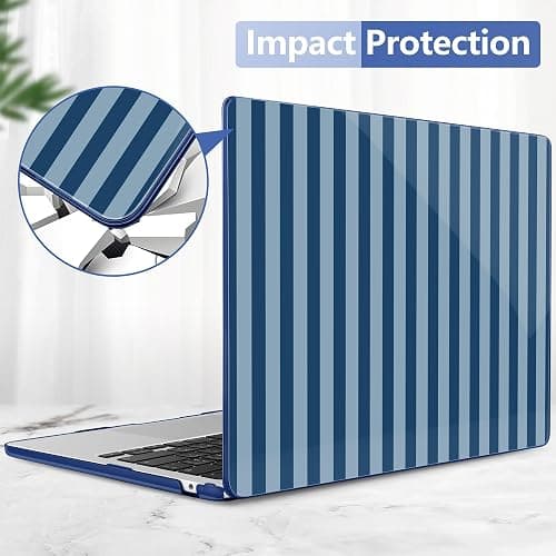 DONGKE for MacBook Air 13 inch Case M5 M4 M3 M2 2026-2022, Printed Case | Fit MacBook Air 13" A3449 A3240 A3113 A2681. Hard Shell Cover+Keyboard Skin+Screen Film+Dust Plugs, Retro Blue Stripes thumbnail 7
