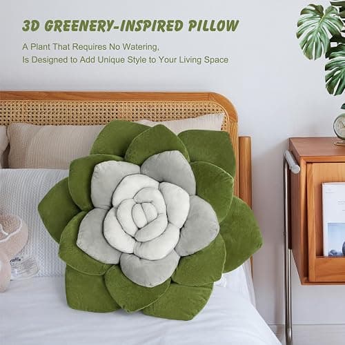 OtGalk Flower Throw Pillow - 17.8" Plant Shaped Cushion, Soft Plush Decorative Pillow for Bedroom & Living Room, Unique Green Design, Home Decor Accen thumbnail 5