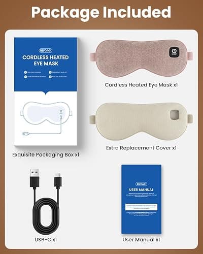 REFDAQ Cordless Heated Eye Mask with 1500mAh Large Battery, 4 Heat Levels & 100% Blackout for Dry Eyes Relief, Fast Heating Eye Heating Pad with 2 Washable Covers for Sleep, Travel, MGD, Blepharitis thumbnail 9
