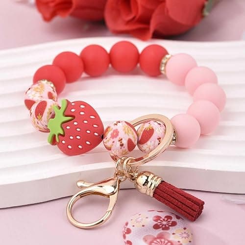 BAOSIWA Silicone Beaded Keychain Wristlet Key Ring Bracelet Cute Car Key Chain Holder for Women Girls thumbnail 2