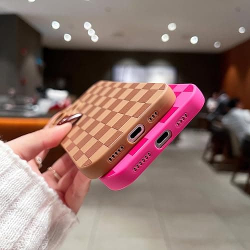 YUMUPIFE Compatible with iPhone 15 Pro Case Cute Checkered Pattern Design for Girls Women, Soft Silicone Shockproof Protective Designed for iPhone 15 Pro Case-Hot Pink thumbnail 4