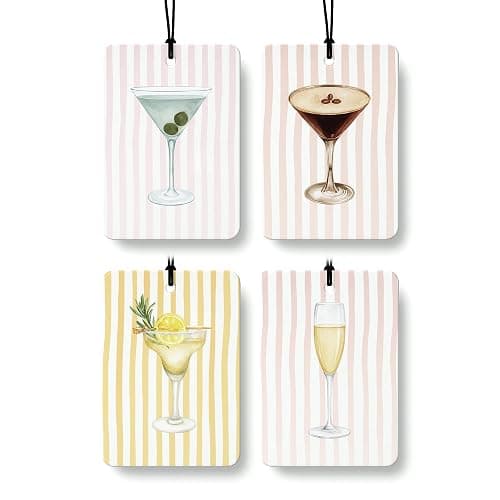 DVFDBHSV Trendy Cocktail Air Freshener 4 Pcs Coconut Scented, Alcohol Lovers Gifts Car Accessories Mirror Decor for Women, Cute Martini Champagne Hanging Air Freshener for Bar Cars Closet Drawer Books - Image 1