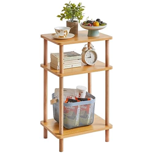 IBUYKE 3-Tier Side Table, Solid Wood Tall End Table with Storage Shelves, Nightstand Bedside Table for Living Room Bedroom Office, No-Tool Assembly, Natural UWST003N - Natural - 11.42" x 15.35" x 26.96" - Image 1