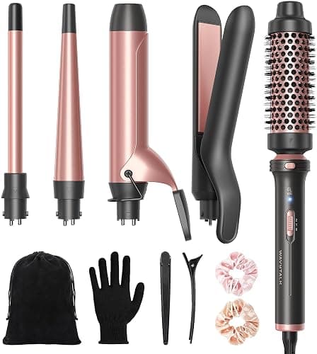 Wavytalk 5 in 1 Curling Iron with Thermal Brush,Flat Iron,Versatile Styling | Interchangeable Curling Iron Set(0.5”-1.25"), Ceramic Curling Iron, Less Damage, Fast Heating Wand Curling Iron, Dual Voltage - Image 1
