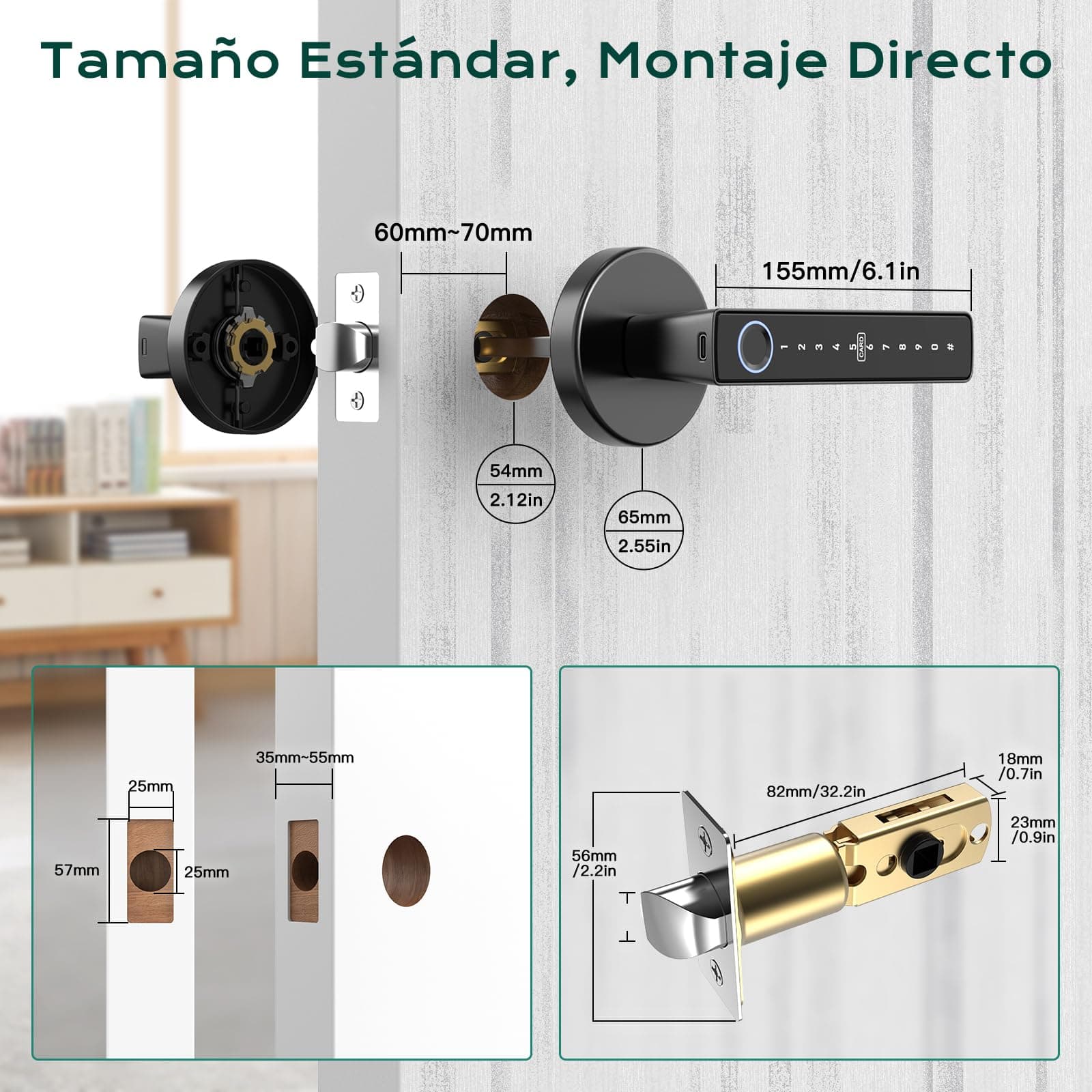 Cerradura Inteligente Electronica 5 en 1, 0.3s Desbloquear, Código de Privacidad, Huella Digital/Tarjeta IC/Contraseña/APP/Llave Mecánica, Fácil de Instalar, para Hogar, Oficina, Hotel thumbnail 7