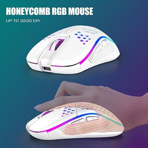 RedThunder K84 75% Wireless Gaming Keyboard and Mouse Rainbow Backlight UK Layout 85 Keys TKL Ultra Compact Mini Design Lightweight Honeycomb Gaming Mouse for PC Mac PS5 Xbox Office Gamers (White) thumbnail 4