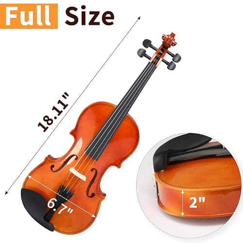 4/4 Full Size Acoustic Violin with Case Bow Rosin Strings Tuner Shoulder Rest, Natural Color thumbnail 3