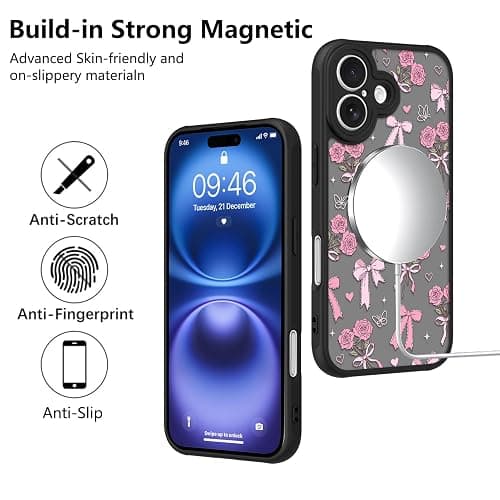 KANGHAR Case for iPhone 16 Bows Bouquet Pattern | [Compatible with Magsafe] Cute Flowers Florals Protective Magnetic Case for Girls Women Men thumbnail 4