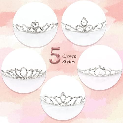Cinaci 5 Pack Sparkly Glitter Rhinestone Silver Metal Headbands Wedding Hair Crowns Tiaras Clasps Accessories for Kids Girls Women Brides - 5 Pack S2 thumbnail 4