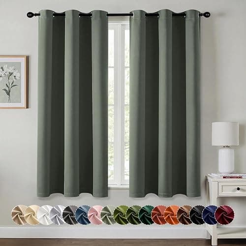 MIULEE Blackout Curtains for Bedroom Living Room 2 Panels, Thermal Insulated Room Darkening Drapes Grommet Noise Reducing Light Blocking Window Treatments 63 Inches Long 40x63 Inch Dark Mallard - Image 1