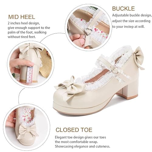 LUXMAX Women Kawaii Mid Block Heel Mary Jane Rockabilly Pumps with Bow Platform Chunky Heel Cute Sweet Shoes thumbnail 6