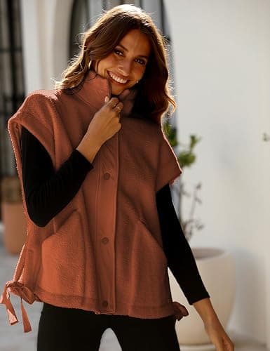 Yeokou Women's Fleece Vest Casual Sleeveless Button Down Winter Warm Sherpa Jacket with Pockets thumbnail 4