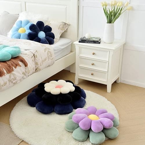 Sioloc Flower Pillow Shaped Throw Pillow Butt Cushion Floor Pillow,Seating Cushion,Cute Room Decor & Plush Pillow for Bedroom Sofa Chair(White,15.7'') thumbnail 7