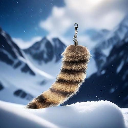Iivos Fluffy Therian Raccoon Tail Keychain - Soft Raccoon Fur, Durable, Perfect for Cosplay, Renaissance Fairs thumbnail 7