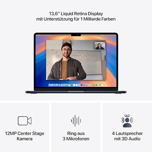 Apple MacBook Air (13", Apple M4 Chip mit 10‑Core CPU und 10‑Core GPU, 16GB Gemeinsamer Arbeitsspeicher, 512 GB) - Mitternacht thumbnail 3
