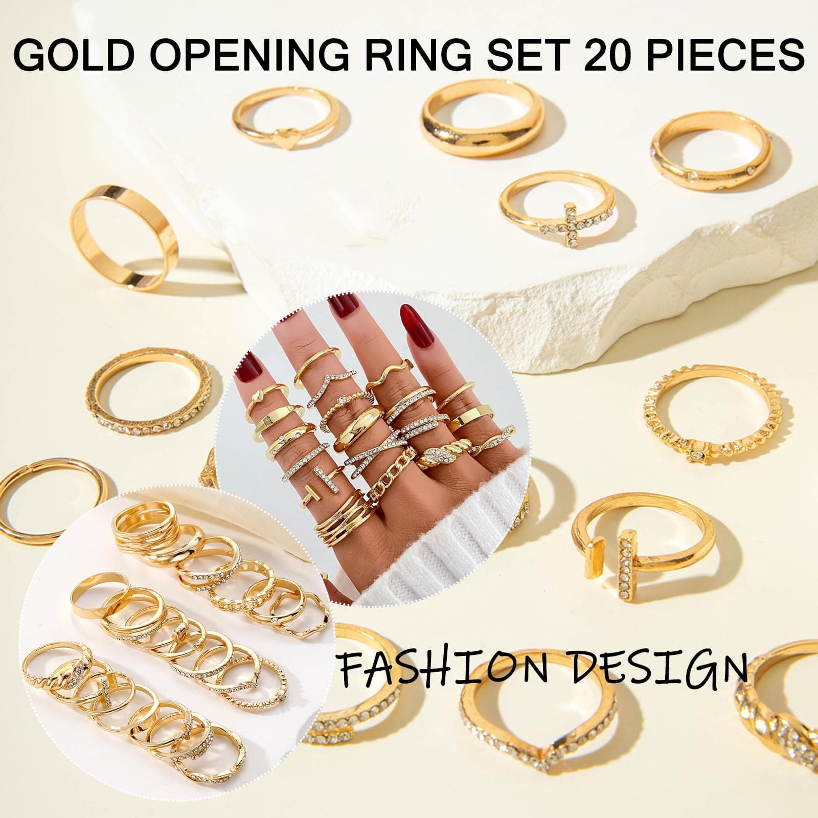 EDLMKM Ladies Gold Ring Set, Gold Chunky Ringss, GGold Rings Set for Women, Dainty Simple Fashion Stackable Finger Rings Pack thumbnail 4