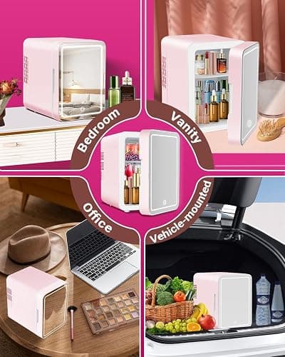 NISHCON 4-Liter Pink Portable Mini Fridge for Skincare Beauty Cosmetic Makeup With Mirrored Door and Dimmable LED Light thumbnail 9