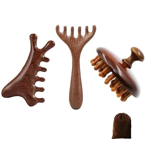 Manual Scalp Massagers, 3 Pack Wooden Head Scalp Massager Comb, Portable Massage Tool - Image 1