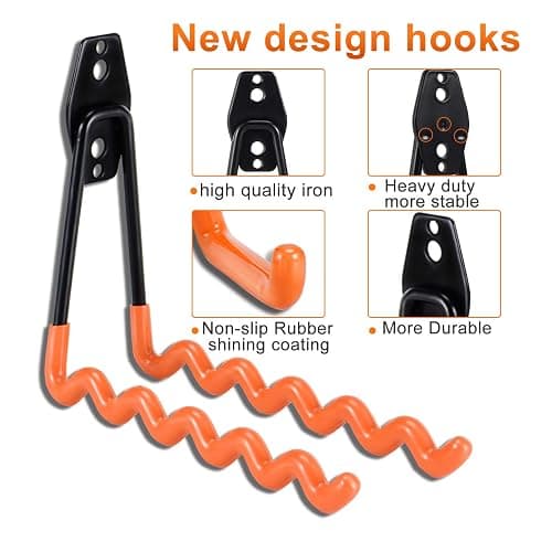 AOBEN 24PCS Garage Hooks, Heavy Duty Double Garage Hanger Organizer Wall Mount Iron Anti-Slip Garage Storage Hooks for Ladder, Power Tool,Bike,Ropes（23 Hooks & 1 hoder Strap-Orange thumbnail 6
